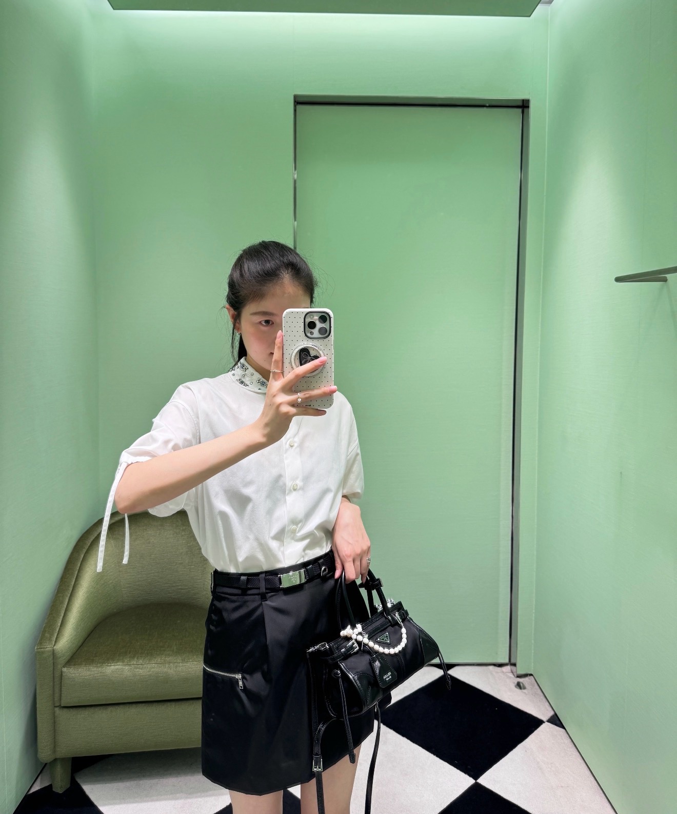 프라다 리사이클 나일론 벨트 미디 스커트 상세 이미지 6