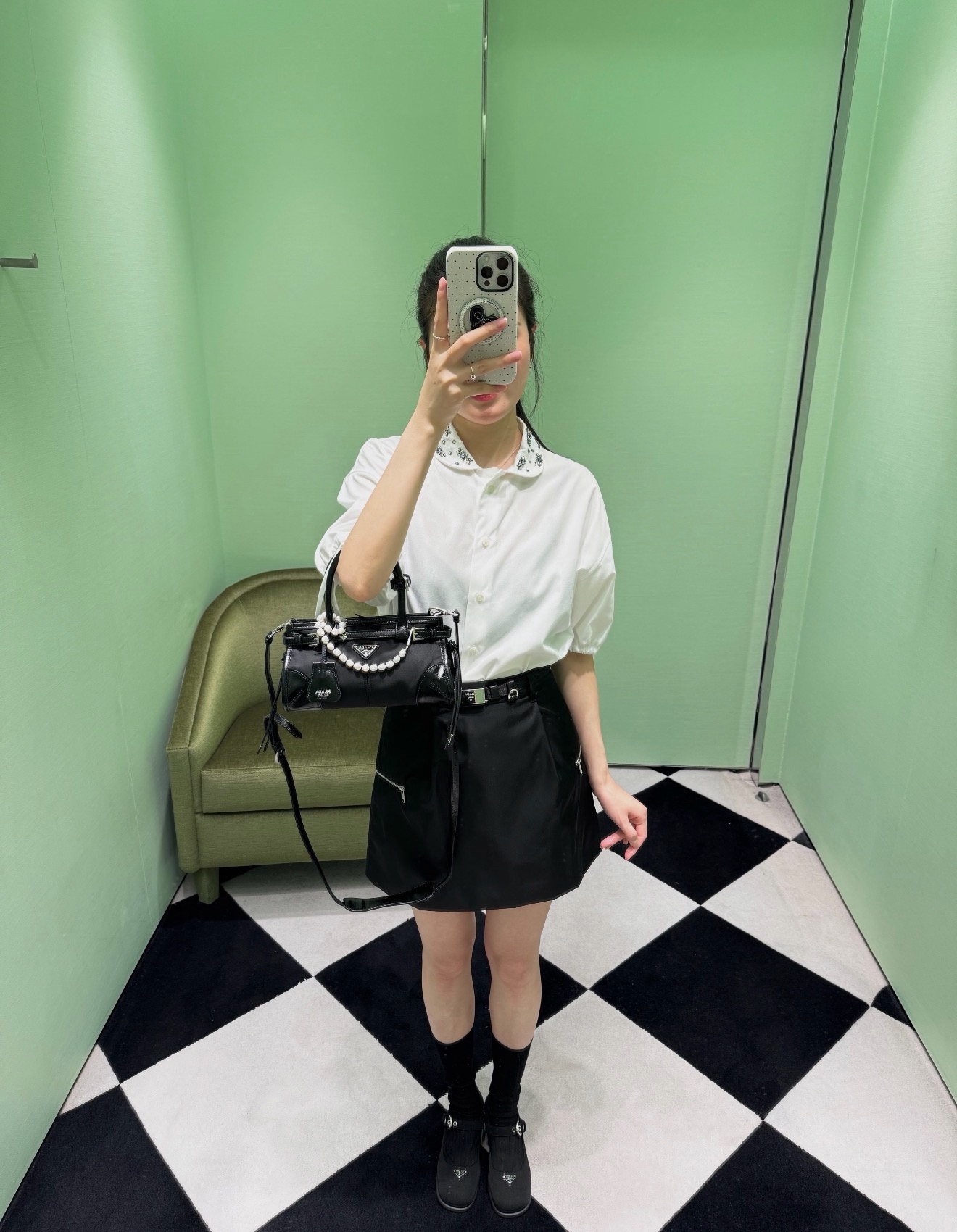 프라다 리사이클 나일론 벨트 미디 스커트 상세 이미지 3