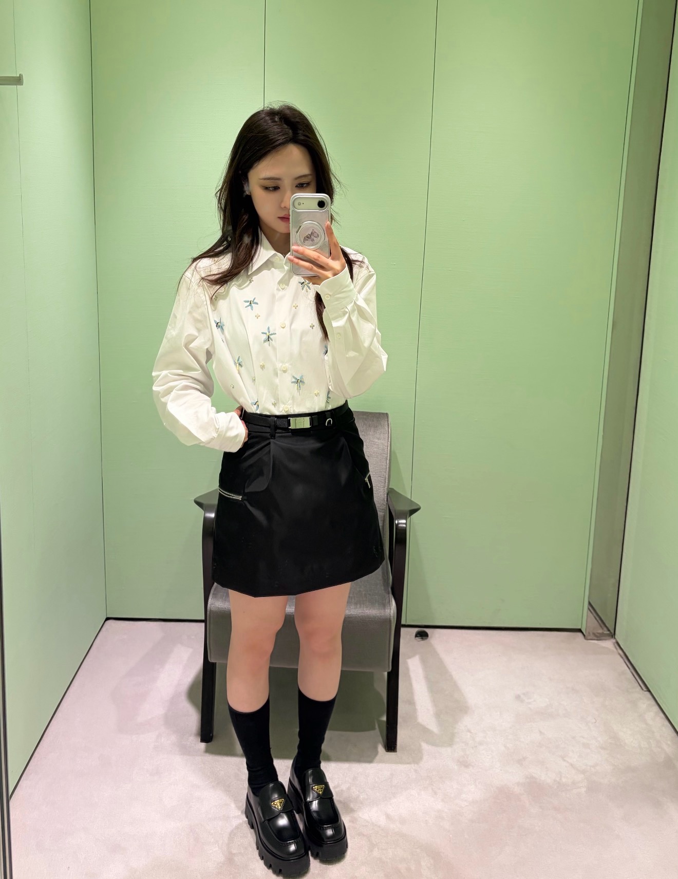 프라다 리사이클 나일론 벨트 미디 스커트 상세 이미지 7