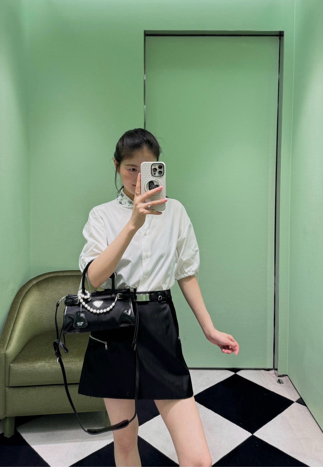 프라다 리사이클 나일론 벨트 미디 스커트 상세 이미지 2