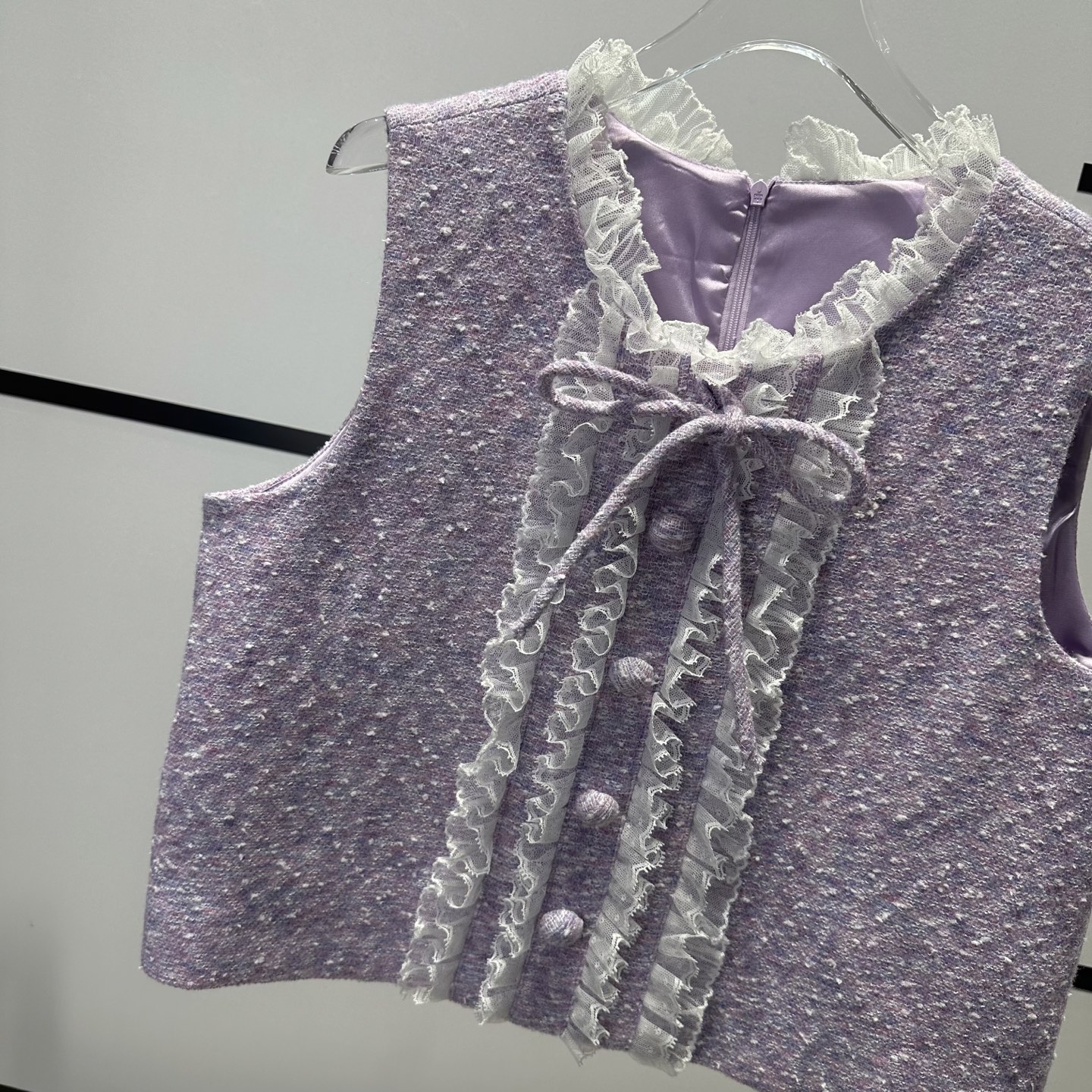 Elegant Purple Tweed Set: Sleeveless Top with Lace Trim & Pleated Mini Skirt 6 i1756272184329 2312 0 4