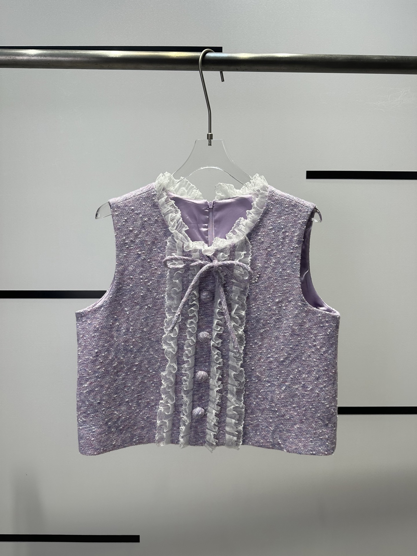 Elegant Purple Tweed Set: Sleeveless Top with Lace Trim & Pleated Mini Skirt 3 i1756272184457 86 0 1