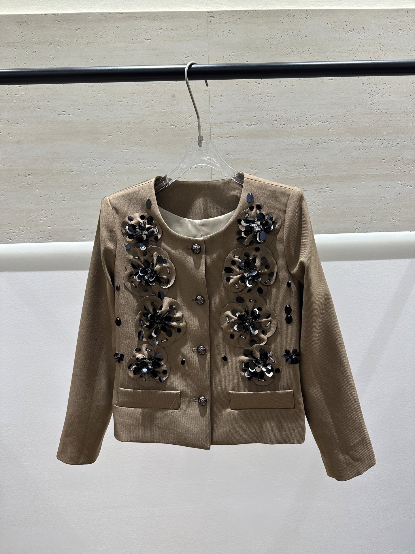 Miu Elegant Khaki Beaded Sequin Set: Jacket & A-Line Mini Skirt 3 i1761477080322 8991 0 1