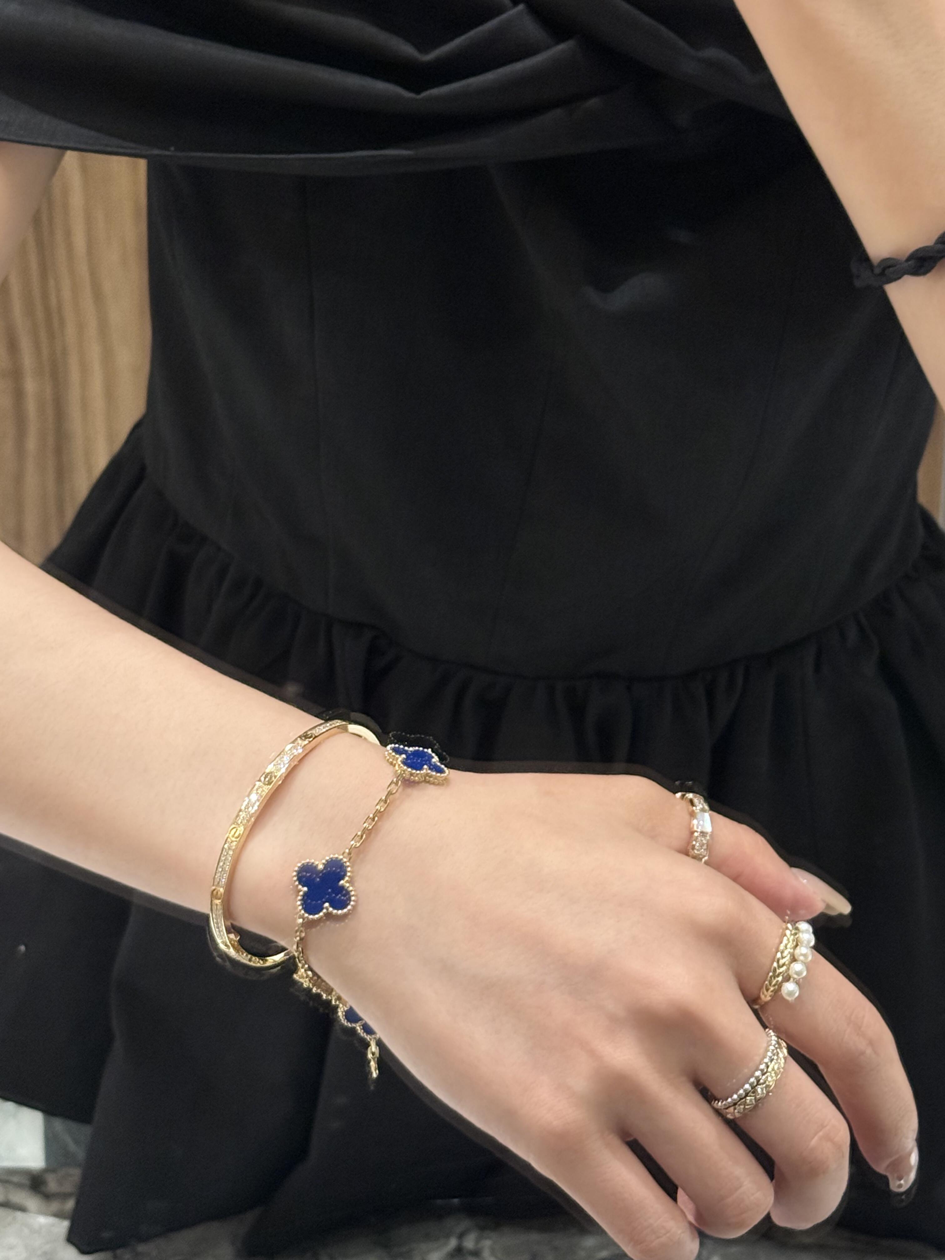 Van Cleef Arpels Alhambra bracelet Rose gold with blue agate clover motifs 17cm