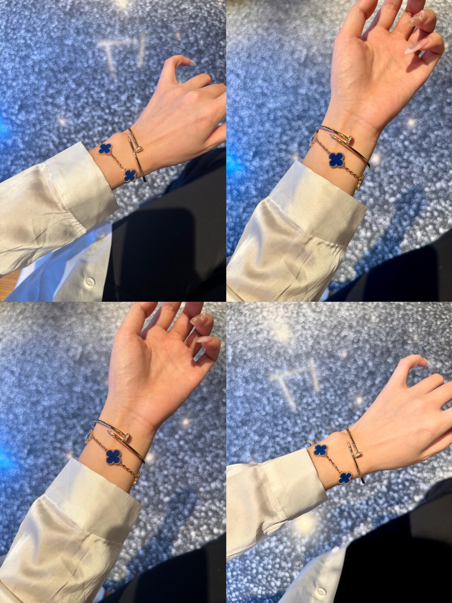 Van Cleef Arpels Alhambra bracelet Rose gold with blue agate clover motifs 17cm