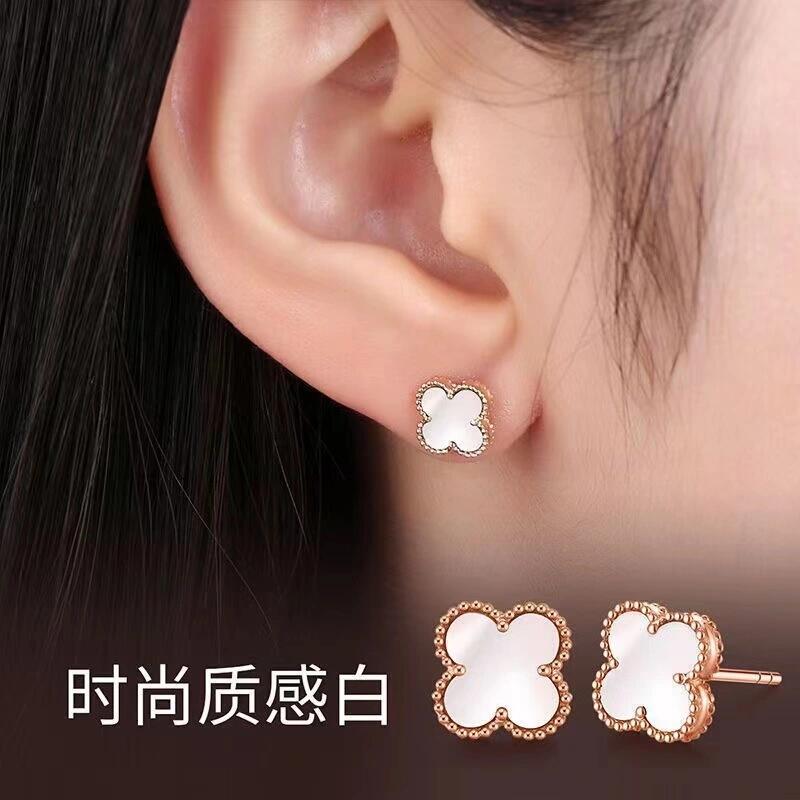 Van Cleef Arpels Sweet Alhambra earrings rose gold metal white mother-of-pearl stone 9mm stud diameter