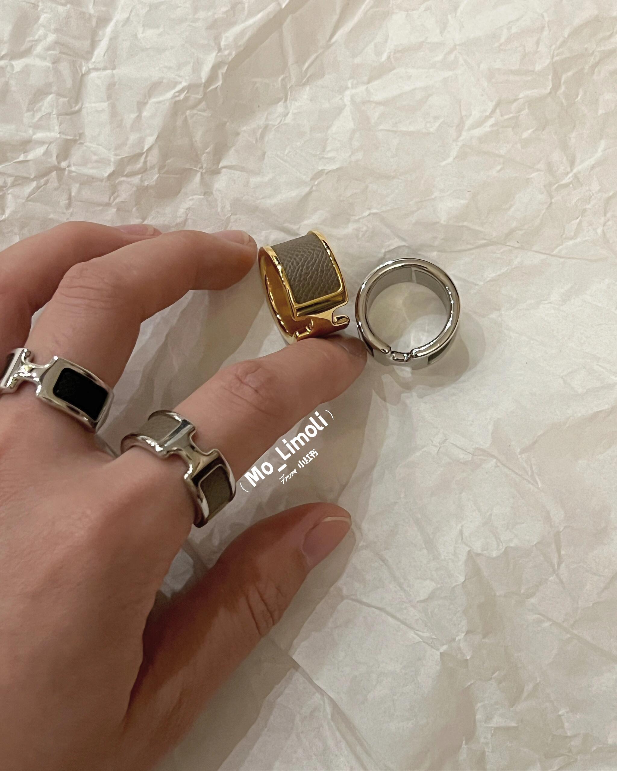 大小尺寸:6号、7号、8号【He@mes最新款🆕🆕爱马仕奶黄色皮革H银色戒指】一致官网黄铜材质，非常的上