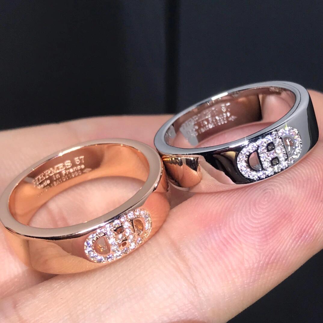 HJ018 Tamaños: 6, 7, 8 【He@mes último modelo 🆕🆕 Anillo de oro rosa H liso con diamantes de Hermès】 Mismo material de …