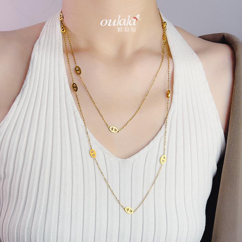 尺寸：160CM【He@mes最新款🆕🆕爱马仕光面猪鼻子金色毛衣链】一致官网黄铜材质，非常的上镜‼️设计