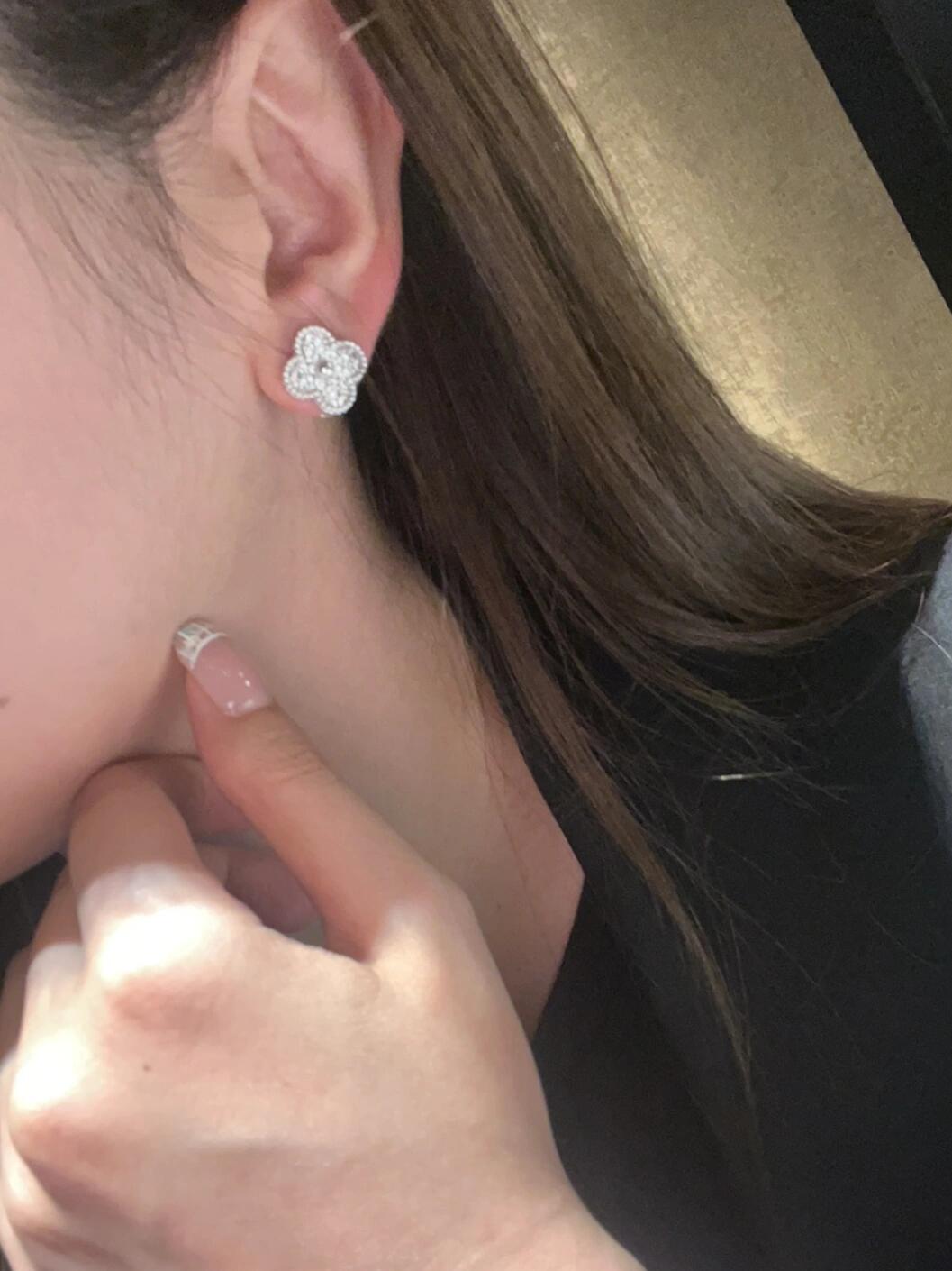 Van Cleef Arpels Alhambra earrings white gold with diamonds 8mm