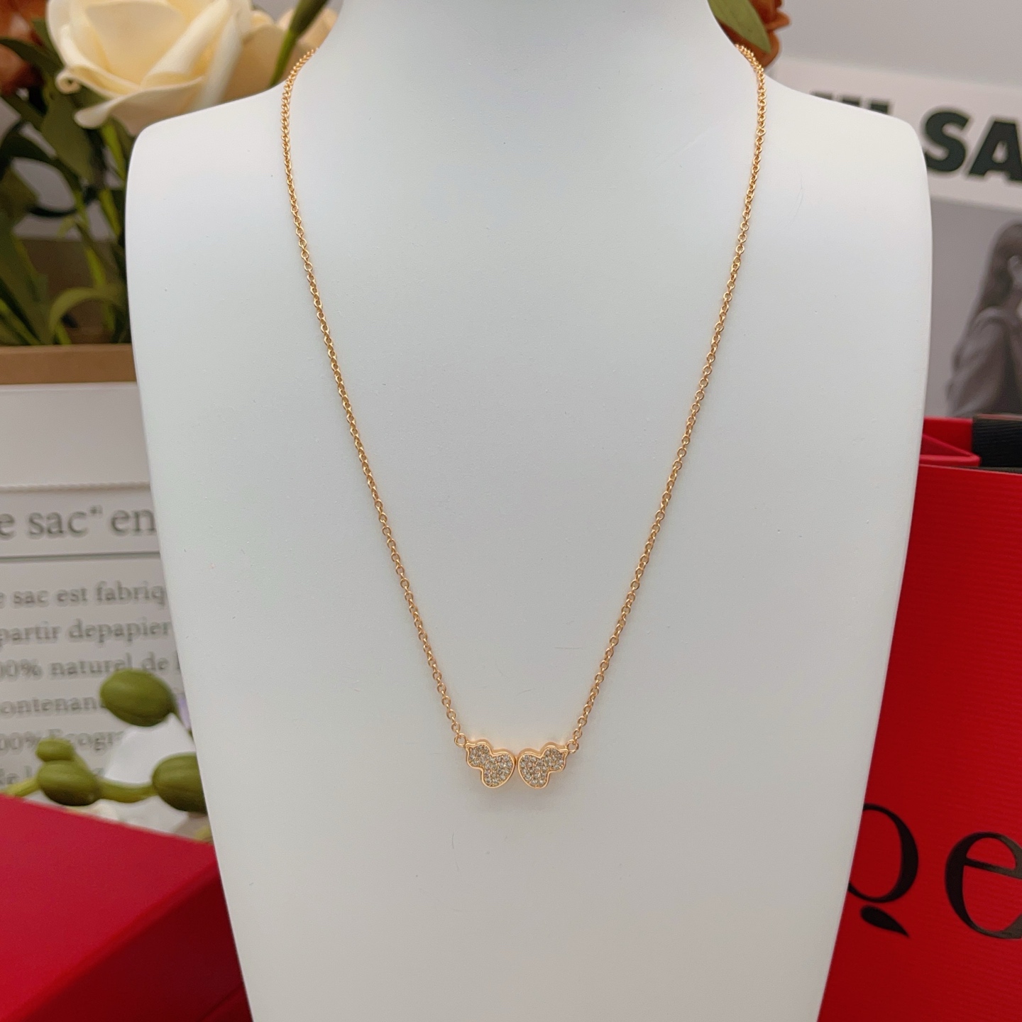 Qeelin Wulu necklace 18K rose gold clear diamond 42cm