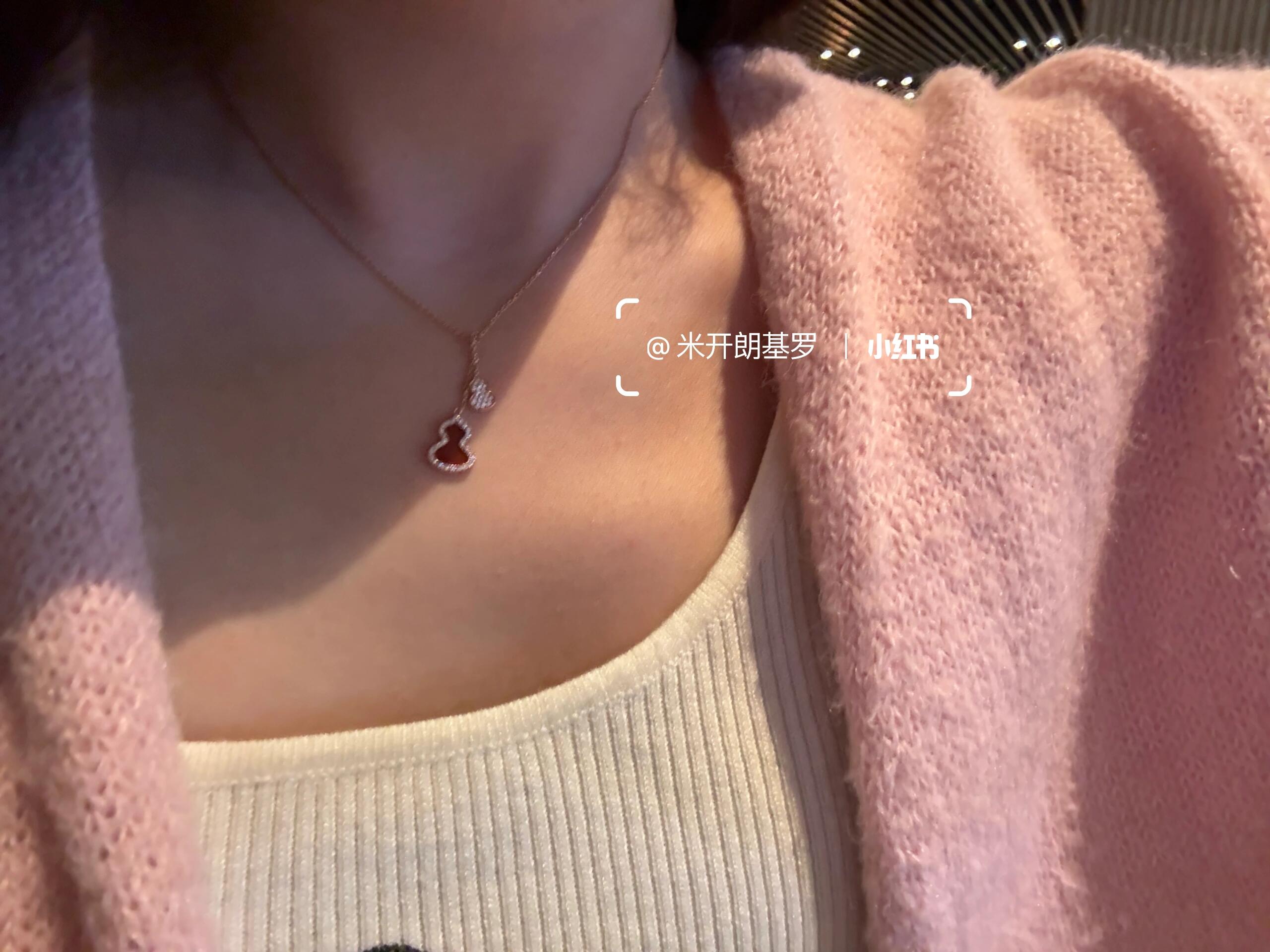Qeelin Wulu necklace Rose gold with diamond accents available with white mother-of-pearl green jade pink opal or red carnelian inlay 40-45cm adjustable