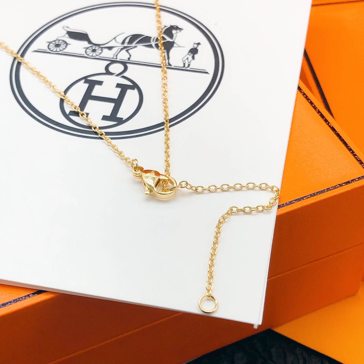 Hermès He@mes爱马仕蓝色珐琅金色大号项链只能用无敌形容