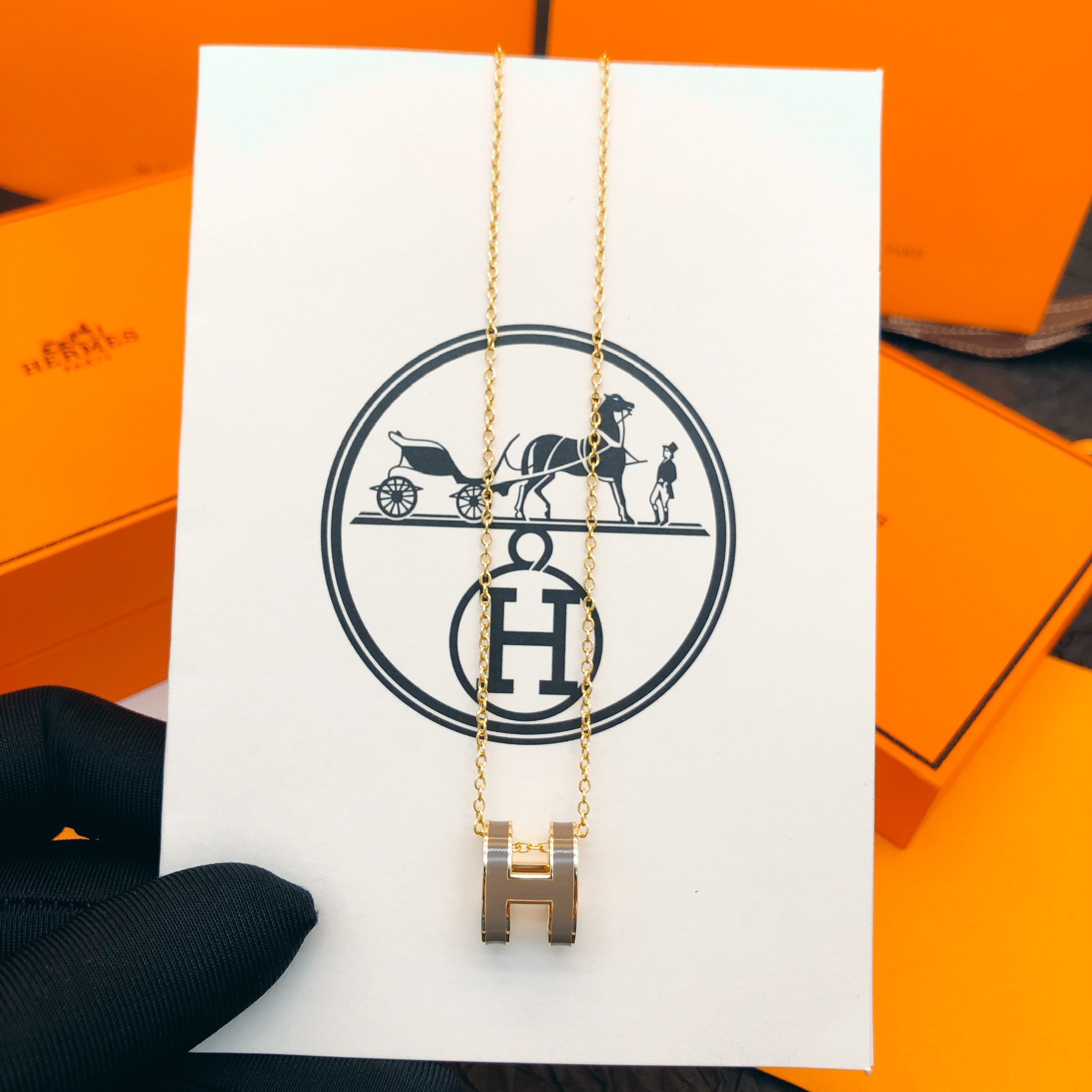 Hermès He@mes爱马仕棕色珐琅金色大号项链只能用无敌形容