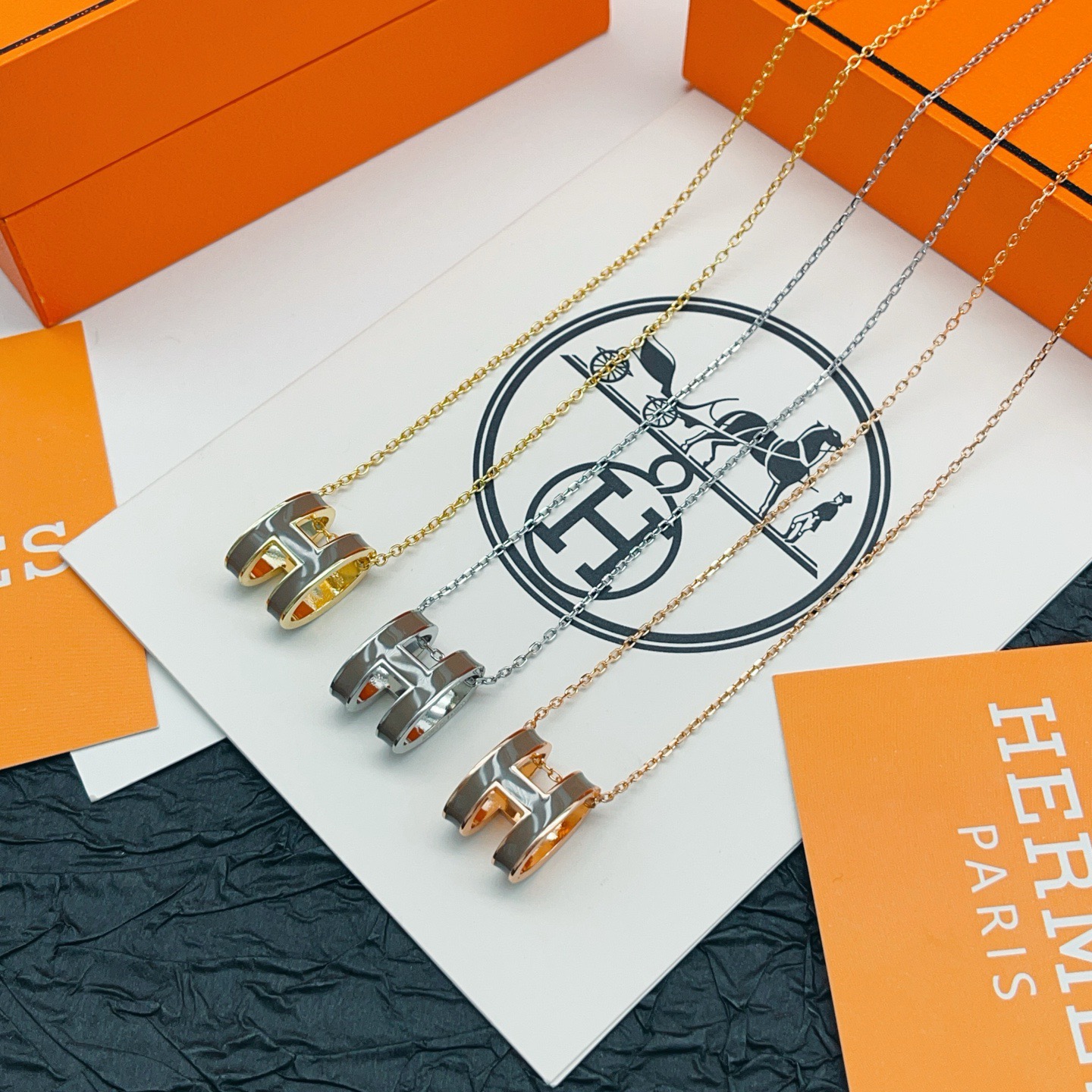 Hermès He@mes爱马仕棕色珐琅金色大号项链只能用无敌形容