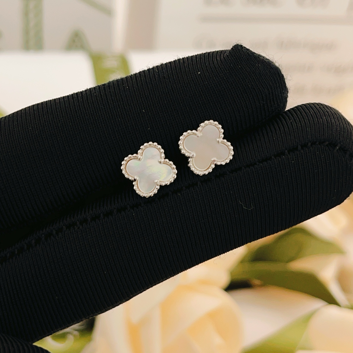 Van Cleef Arpels Sweet Alhambra earrings white gold metal white mother-of-pearl stone 9mm motif diameter