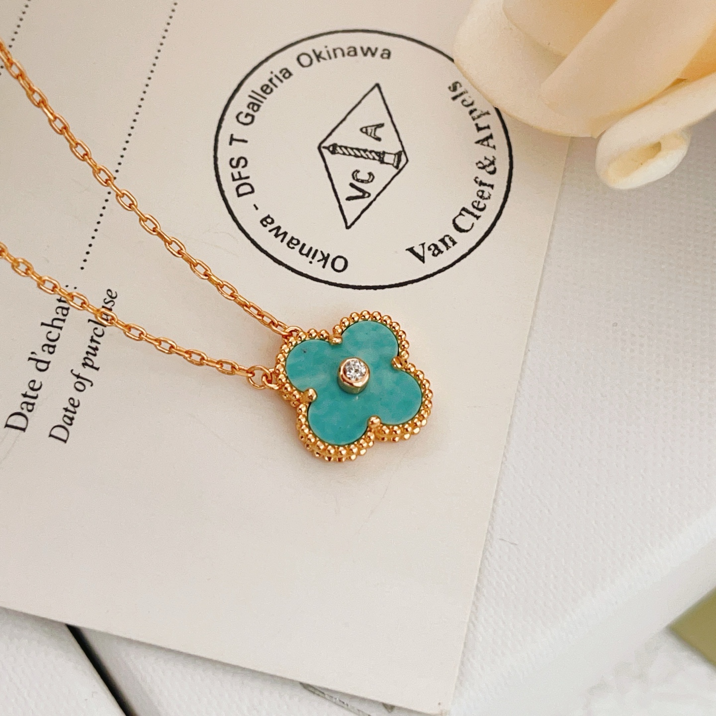 Van Cleef Arpels Alhambra necklace 18K yellow gold turquoise diamond 42cm
