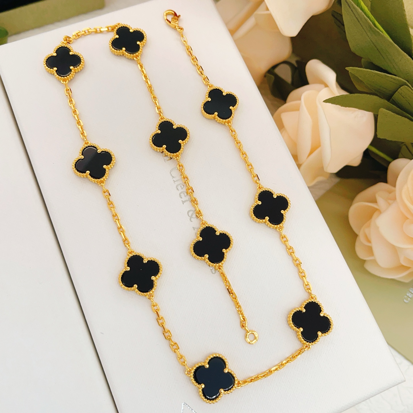 Van Cleef Arpels Alhambra necklace yellow gold with black onyx clover motifs 42cm
