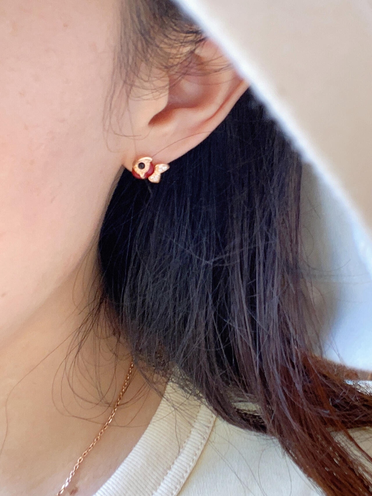 Qeelin Qin Qin earrings 18K rose gold red enamel black onyx white diamond One Size