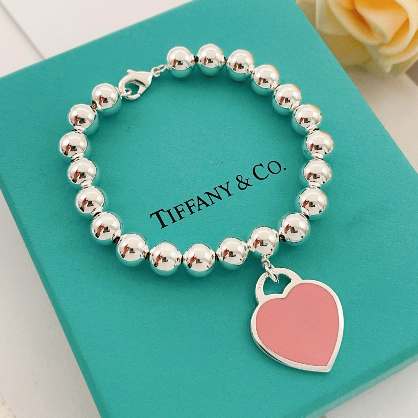 Tiffany & Co. Tiffany*帝芙尼最新款 银色粉爱心手链一致ZP黄铜材质