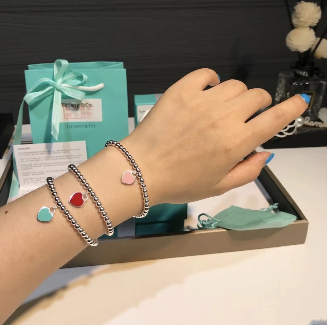 Tiffany & Co. Tiffany*帝芙尼最新款 银色粉爱心手链一致ZP黄铜材质