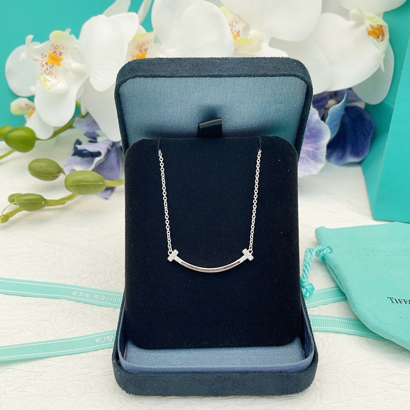 Tiffany & Co. Tiffany*帝芙尼笑脸镶钻银色项链一致ZP黄铜材质