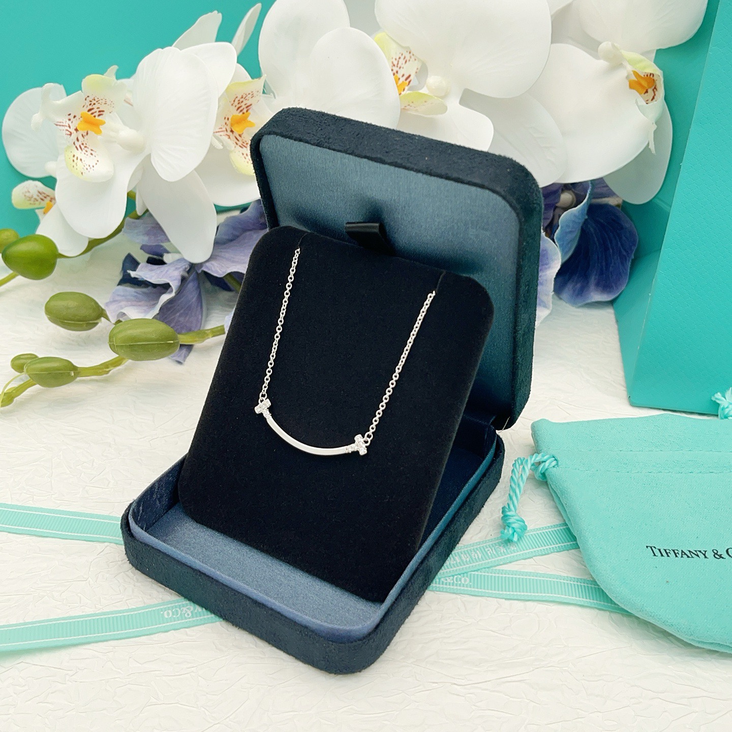 Tiffany & Co. Tiffany*帝芙尼笑脸镶钻银色项链一致ZP黄铜材质