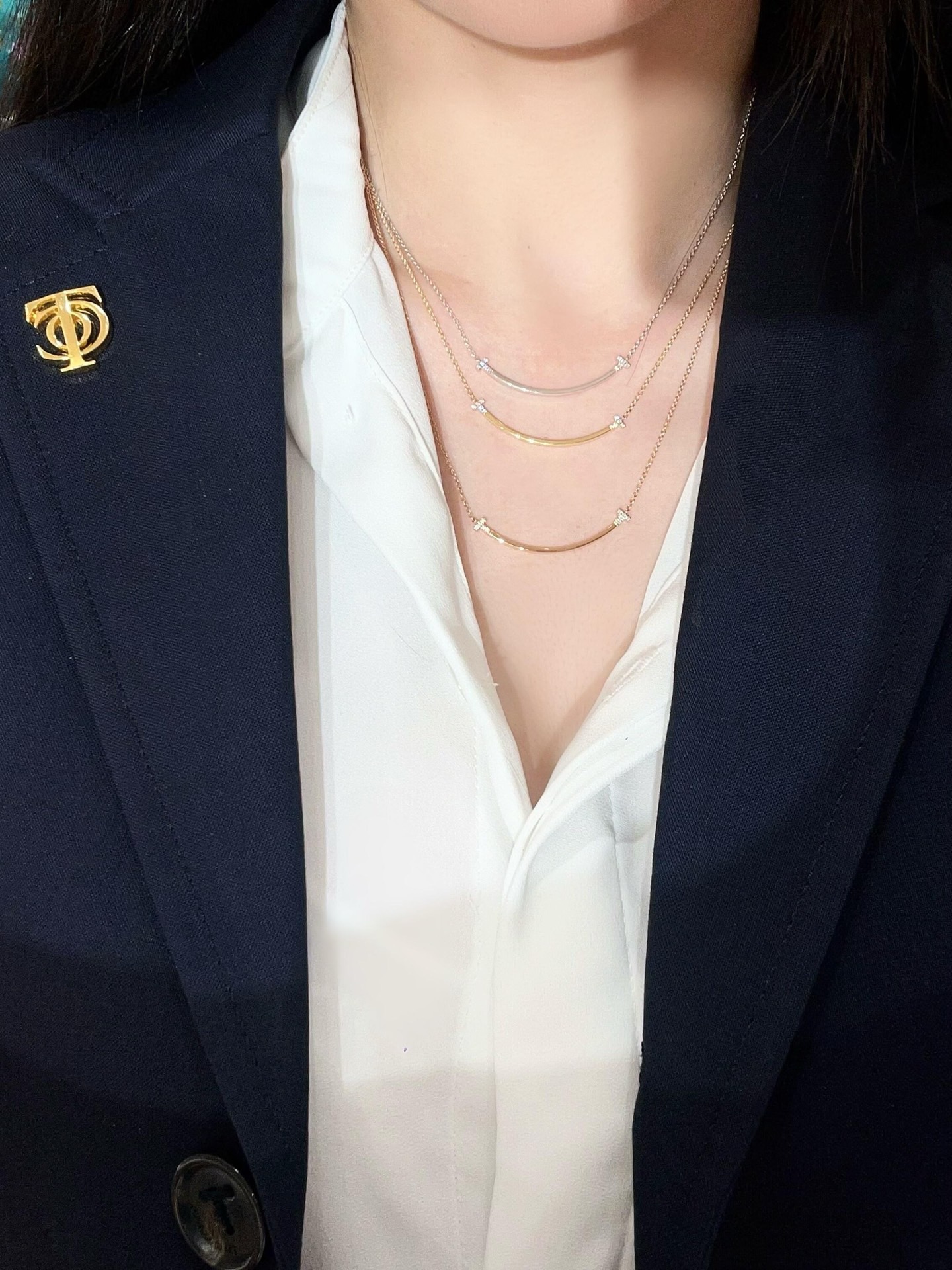 Tiffany & Co. Tiffany*帝芙尼笑脸镶钻银色项链一致ZP黄铜材质