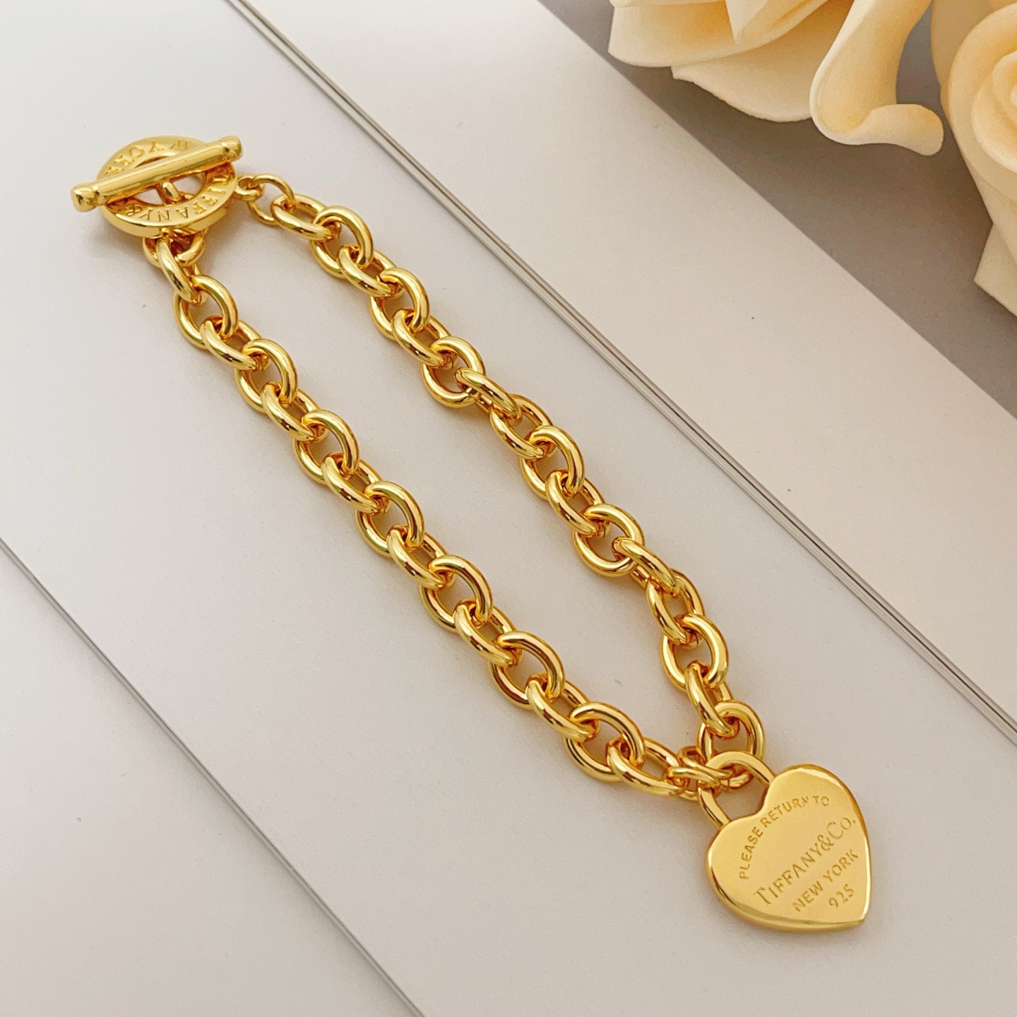 Tiffany & Co. Tiffany*帝芙尼最新款 金色光面爱心手链一致ZP黄铜材质