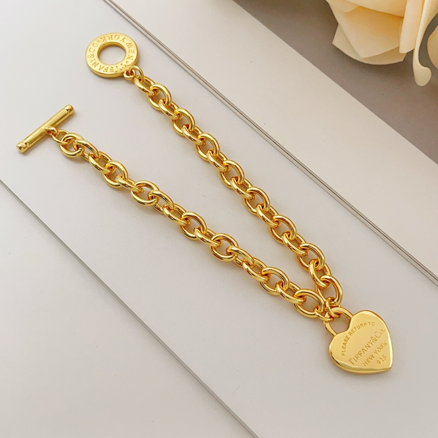 Tiffany & Co. Tiffany*帝芙尼最新款 金色光面爱心手链一致ZP黄铜材质