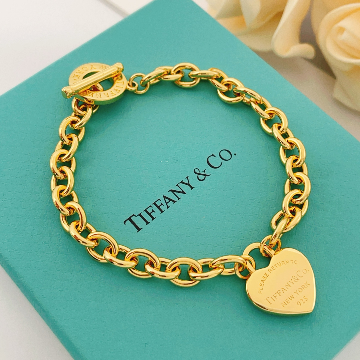 Tiffany & Co. Tiffany*帝芙尼最新款 金色光面爱心手链一致ZP黄铜材质