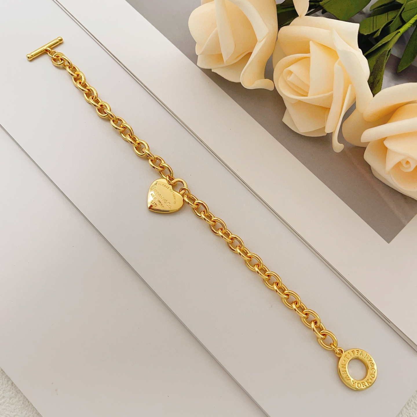 Tiffany & Co. Tiffany*帝芙尼最新款 金色光面爱心手链一致ZP黄铜材质
