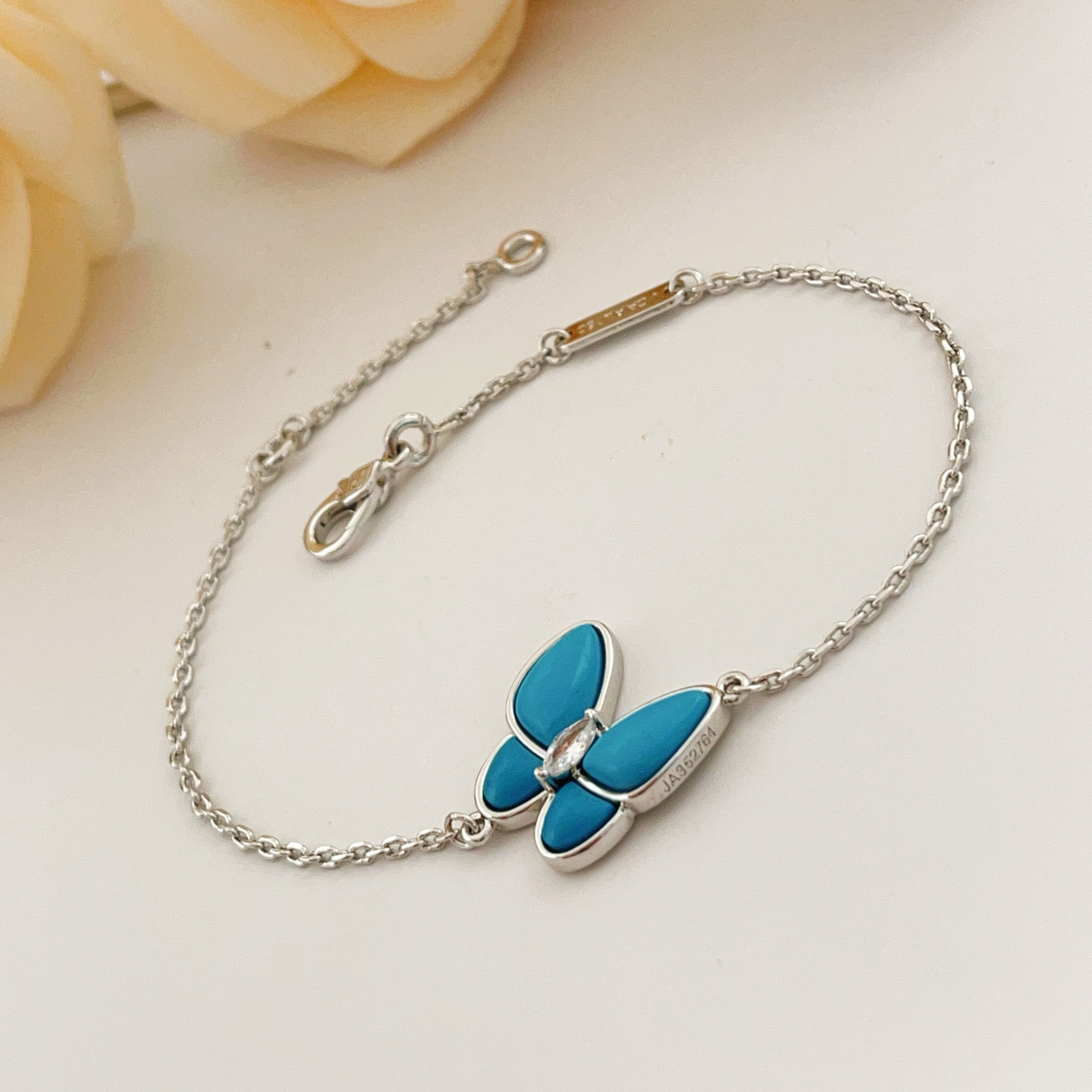 Bracciale Van Cleef Arpels Two Butterfly Oro bianco turchese diamante 17 cm