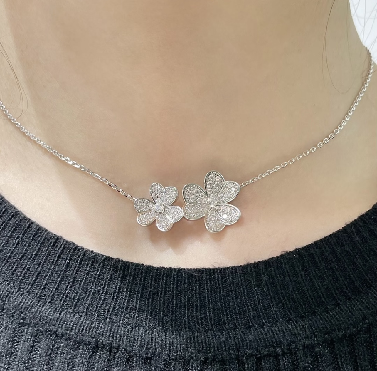 玫瑰金金色银色【VanCleef*ArPel* 梵克雅宝最新款🆕🆕三色三叶双花项链】一致官网黄铜材质，非