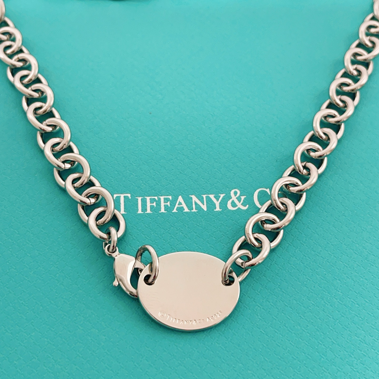 【Tiffany*帝芙尼最新款🆕🆕银色光面圆形项链】一致官网黄铜材质，非常的上镜‼️设计很特别值得入手。
