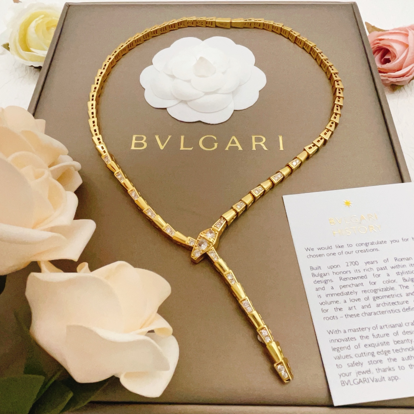 【BVLGARI最新款🆕🆕金色镶钻蛇骨项链】一致官网黄铜材质，非常的上镜‼️设计很特别值得入手高级手工坊系列