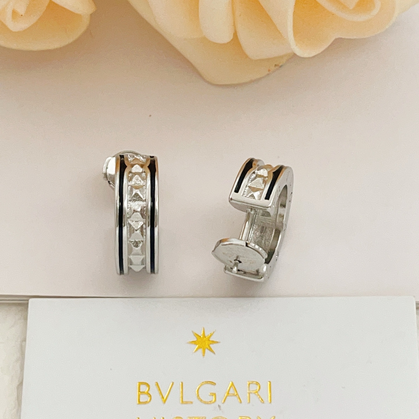 【BVLGARI最新款🆕🆕银色圆形配黑边耳钉】一致官网黄铜材质，非常的上镜‼️设计很特别值得入手。高级手