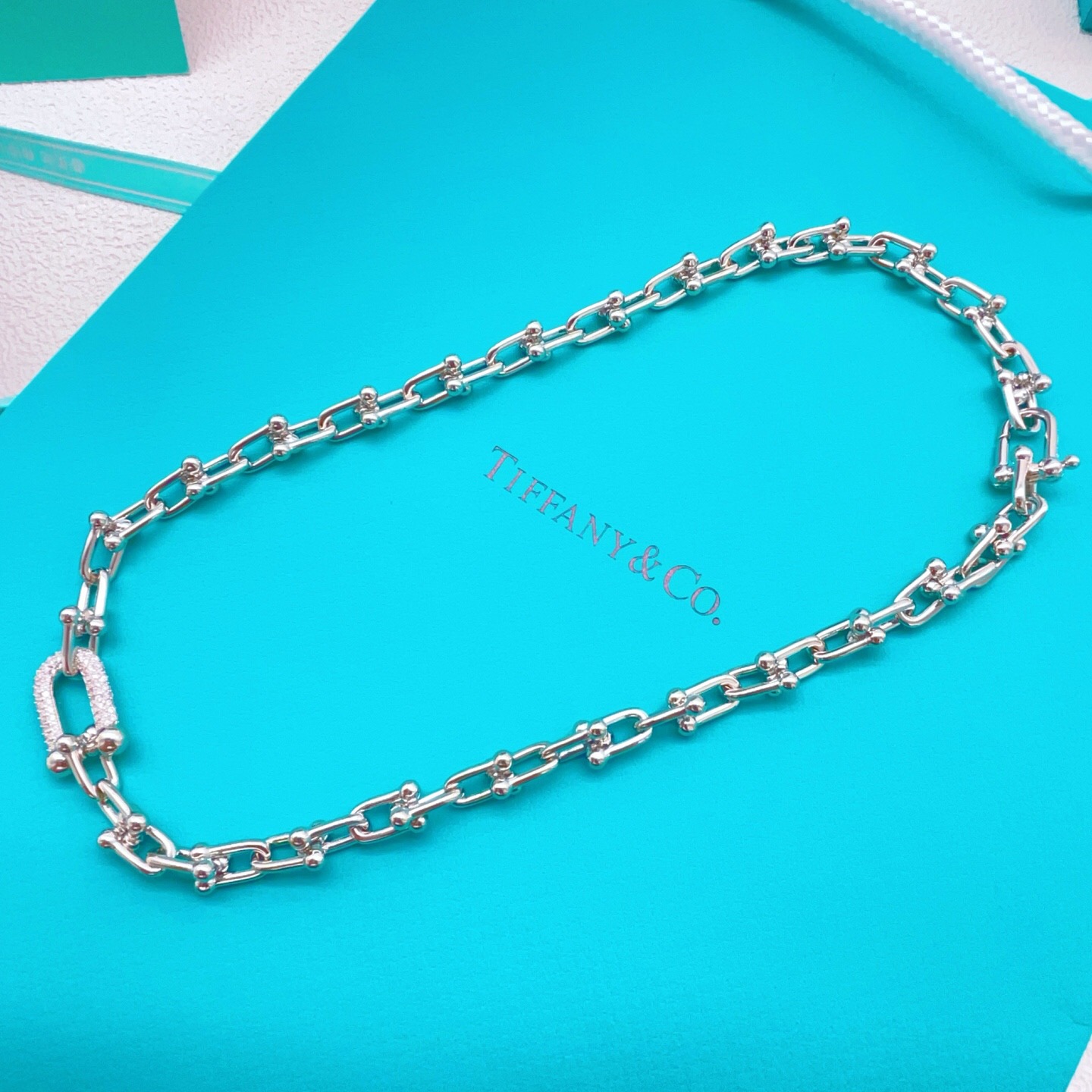 【Tiffany*帝芙尼最新款🆕🆕银色镶钻马蹄项链】一致官网黄铜材质，非常的上镜‼️设计很特别值得入手。