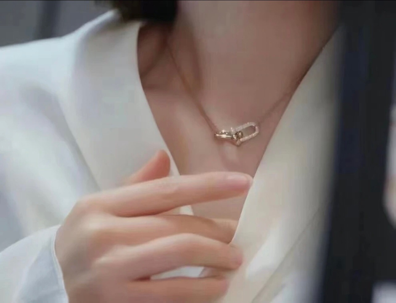 【Tiffany*帝芙尼最新款🆕🆕玫瑰金紫钻双链马蹄项链】一致官网黄铜材质，非常的上镜‼️设计很特别值得
