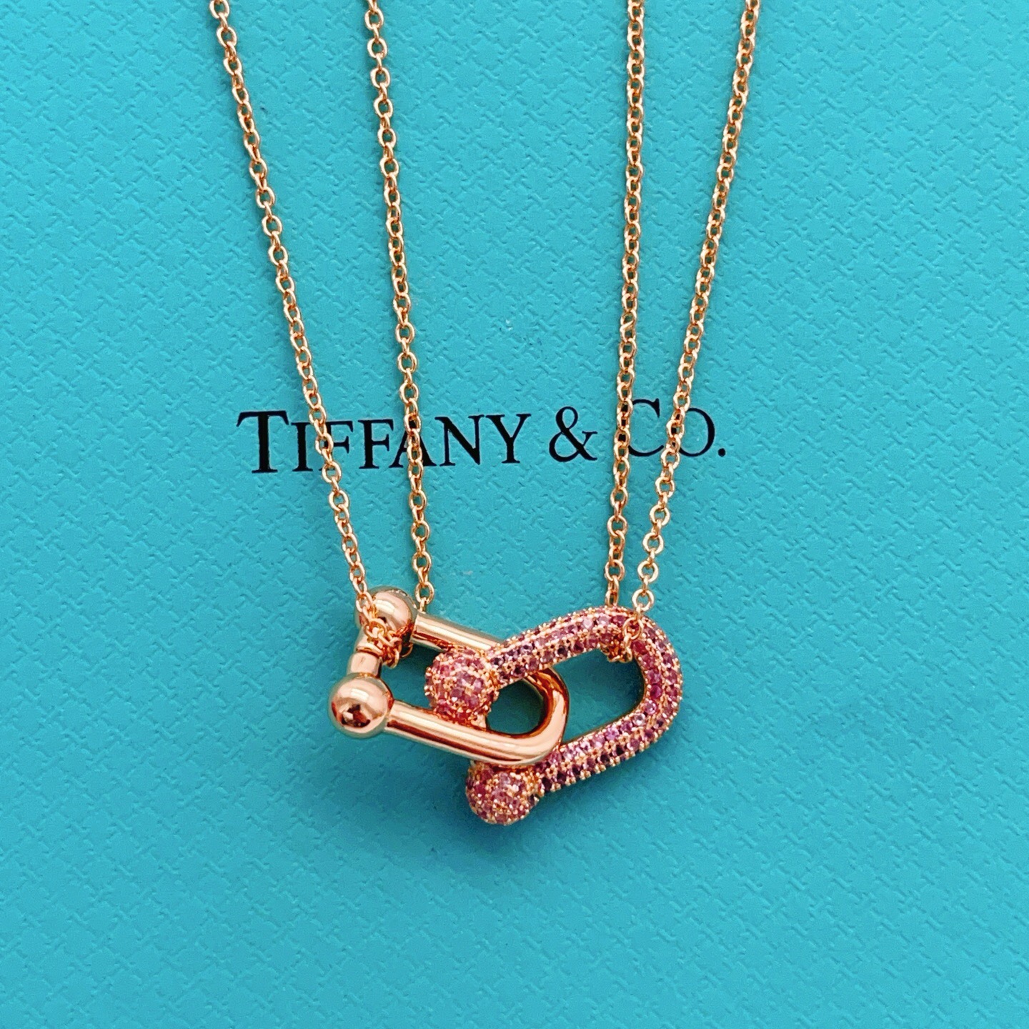 【Tiffany*帝芙尼最新款🆕🆕玫瑰金紫钻双链马蹄项链】一致官网黄铜材质，非常的上镜‼️设计很特别值得