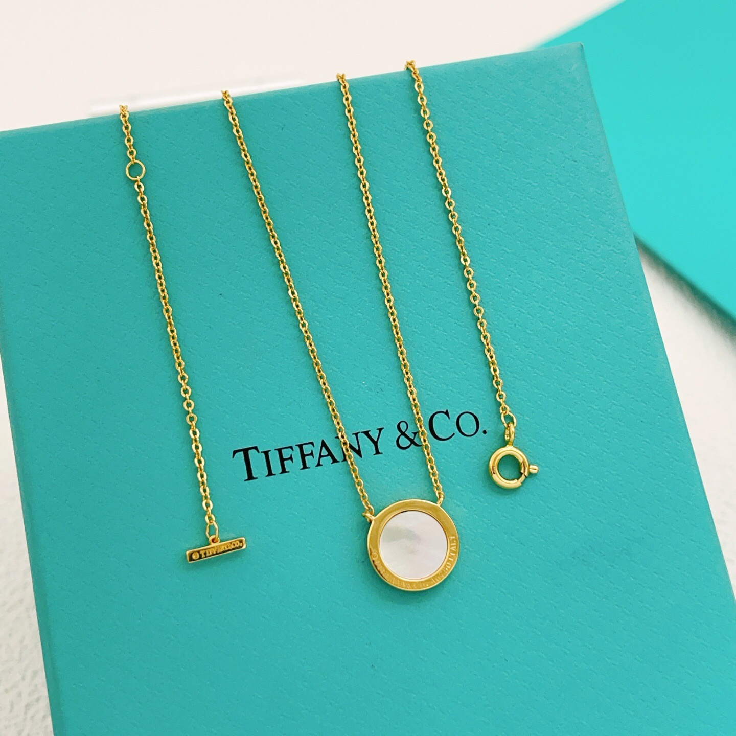【Tiffany*帝芙尼最新款🆕🆕金色白贝钱币项链】一致官网黄铜材质，非常的上镜‼️设计很特别值得入手。