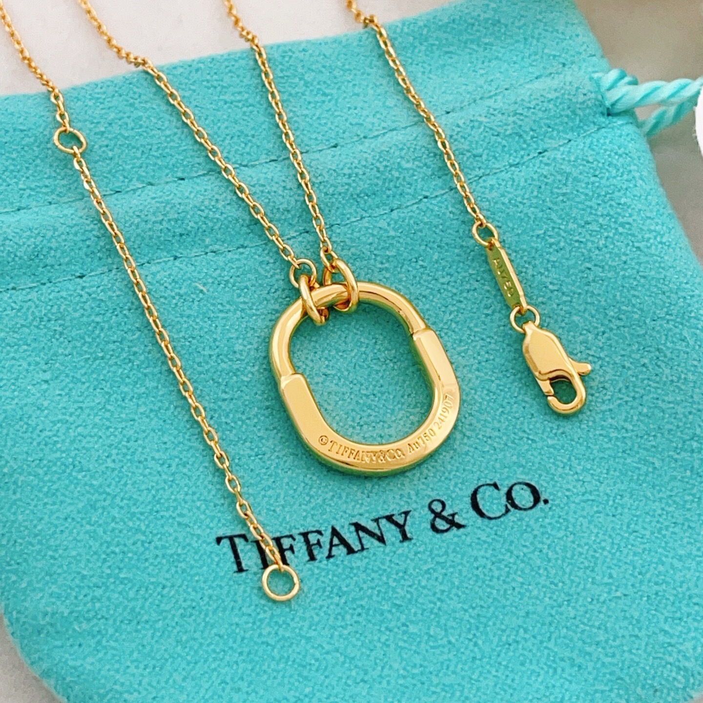 【Tiffany*帝芙尼最新款🆕🆕金色半钻U锁项链】一致官网黄铜材质，非常的上镜‼️设计很特别值得入手。