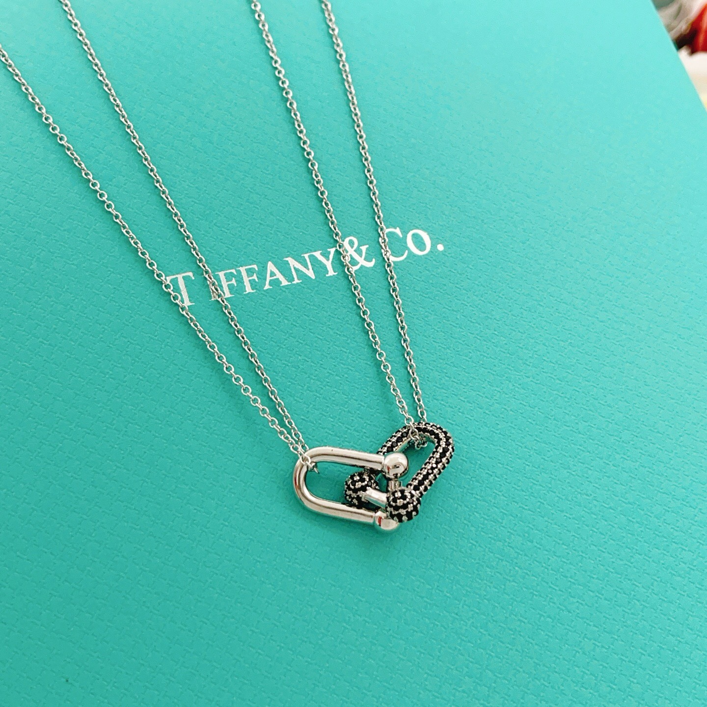 【Tiffany*帝芙尼最新款🆕🆕银色黑钻双链马蹄项链】一致官网黄铜材质，非常的上镜‼️设计很特别值得入