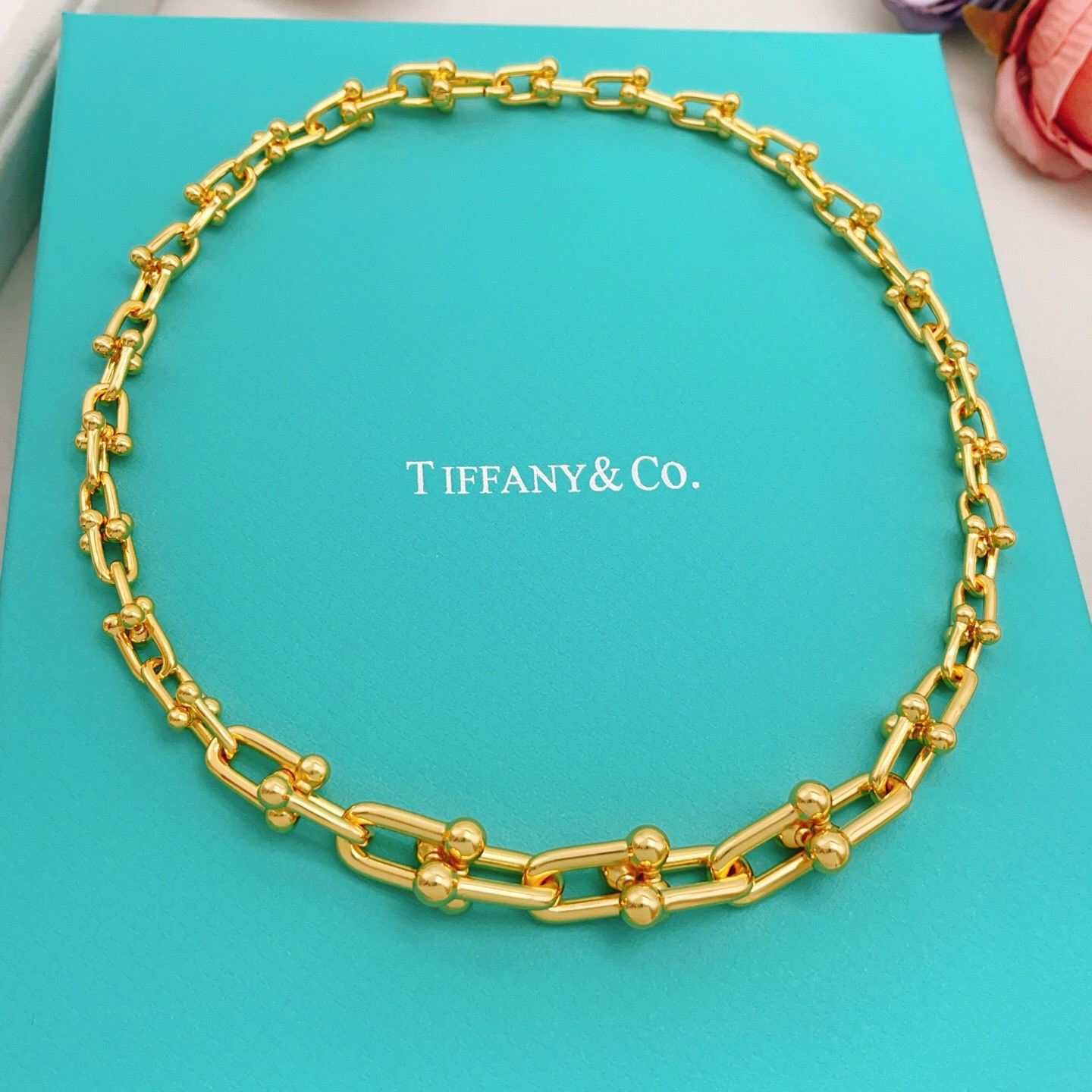 【Tiffany*帝芙尼最新款🆕🆕金色光面渐变马蹄项链】一致官网黄铜材质，非常的上镜‼️设计很特别值得入