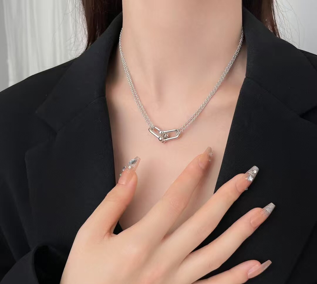 【Tiffany*帝芙尼最新款🆕🆕银色双链光面马蹄项链】一致官网黄铜材质，非常的上镜‼️设计很特别值得入
