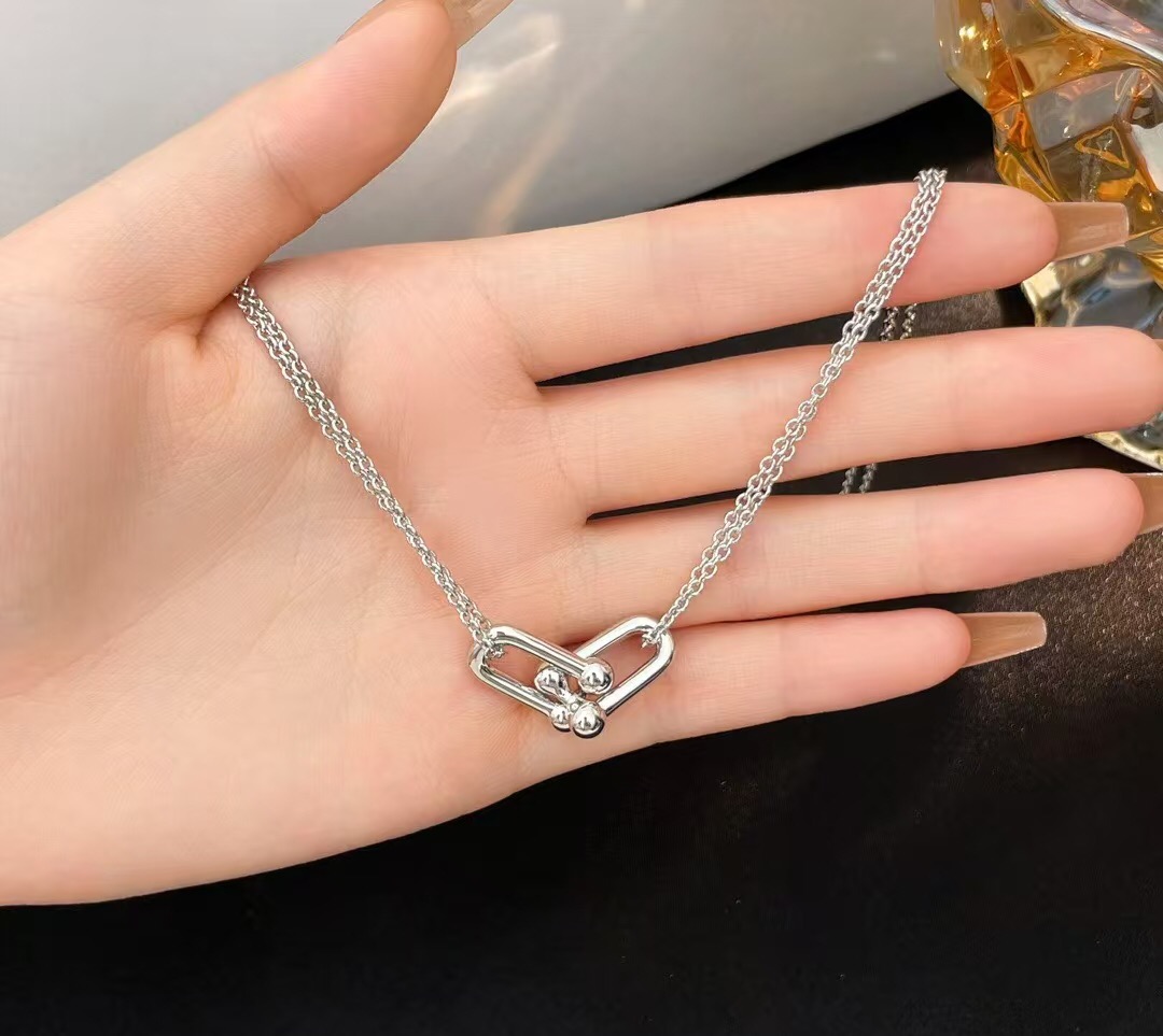 【Tiffany*帝芙尼最新款🆕🆕银色双链光面马蹄项链】一致官网黄铜材质，非常的上镜‼️设计很特别值得入