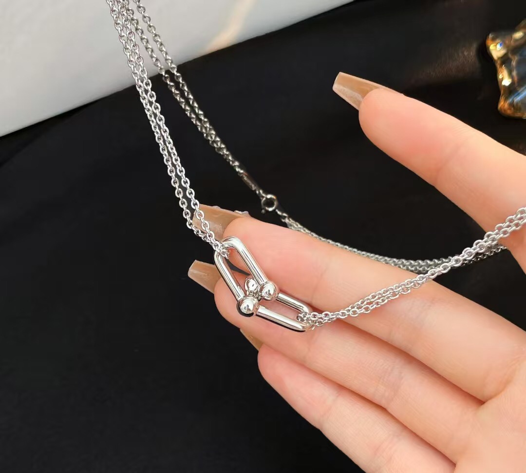 【Tiffany*帝芙尼最新款🆕🆕银色双链光面马蹄项链】一致官网黄铜材质，非常的上镜‼️设计很特别值得入