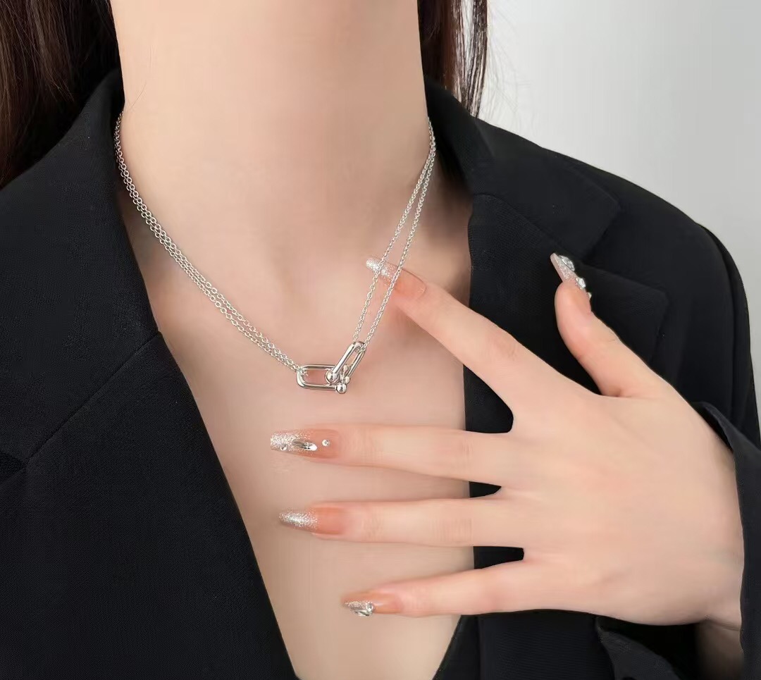 【Tiffany*帝芙尼最新款🆕🆕银色双链光面马蹄项链】一致官网黄铜材质，非常的上镜‼️设计很特别值得入
