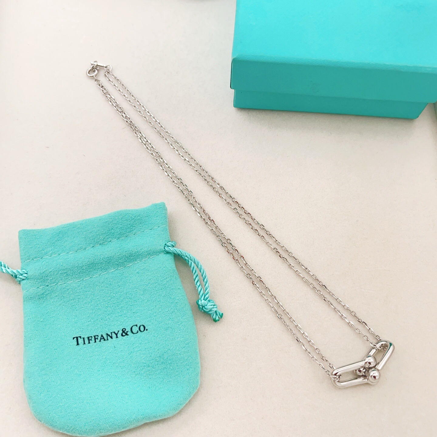 【Tiffany*帝芙尼最新款🆕🆕银色双链光面马蹄项链】一致官网黄铜材质，非常的上镜‼️设计很特别值得入