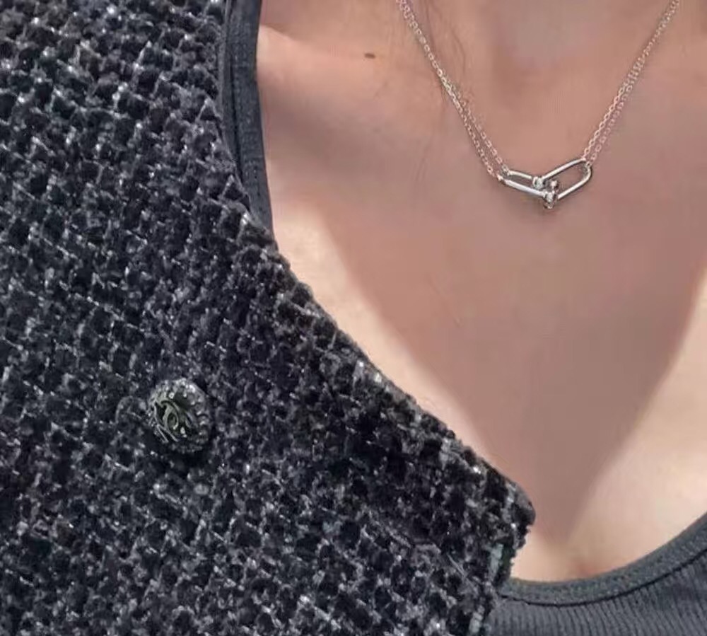 【Tiffany*帝芙尼最新款🆕🆕银色双链光面马蹄项链】一致官网黄铜材质，非常的上镜‼️设计很特别值得入
